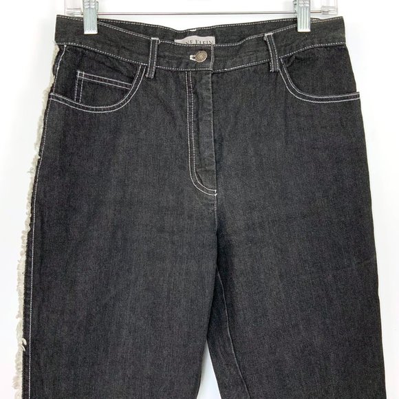 Vintage Anne Kleine Y2K Black Frayed Cotton Jeans Grunge Goth Size 8 - 6 - Picture 6 of 16